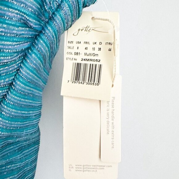 Gottex Teal Lurex Sparkly Detail Classic One Piece Swimsuit 8 - Picture 3 of 5